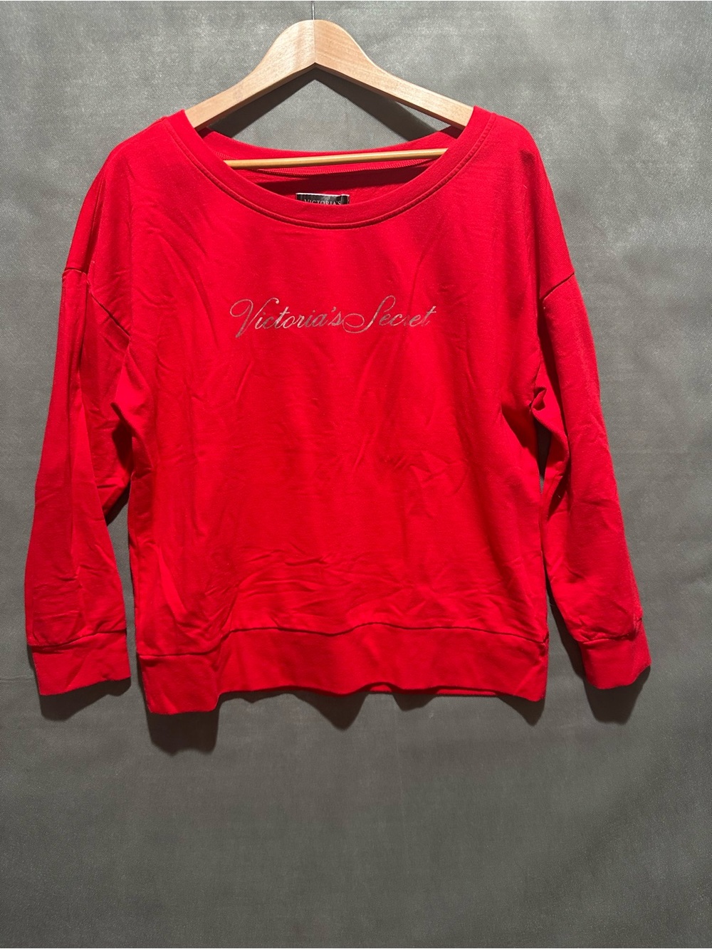 Victoria’s Secret Red Script Logo Wide Neck Sweatshirt Large